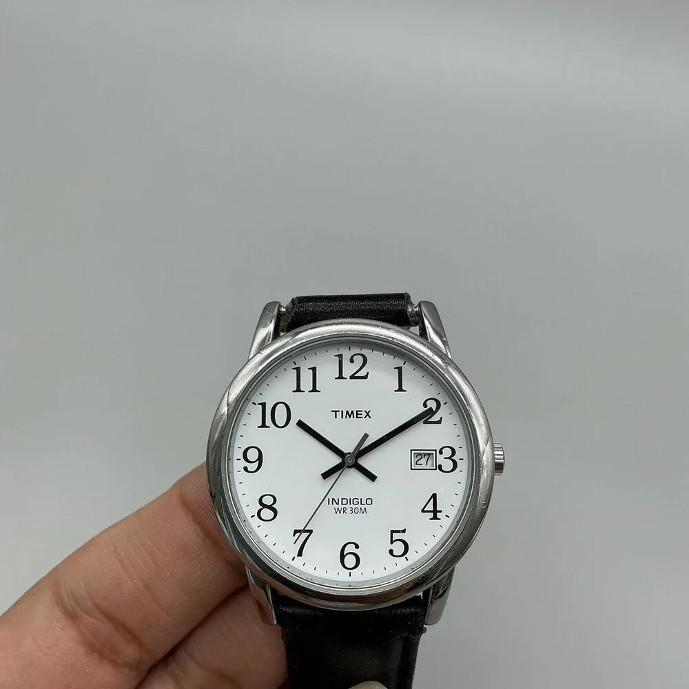 Timex Easy Reader Indiglo WR 30M Mens Watch 35mm Black Leather Band Date